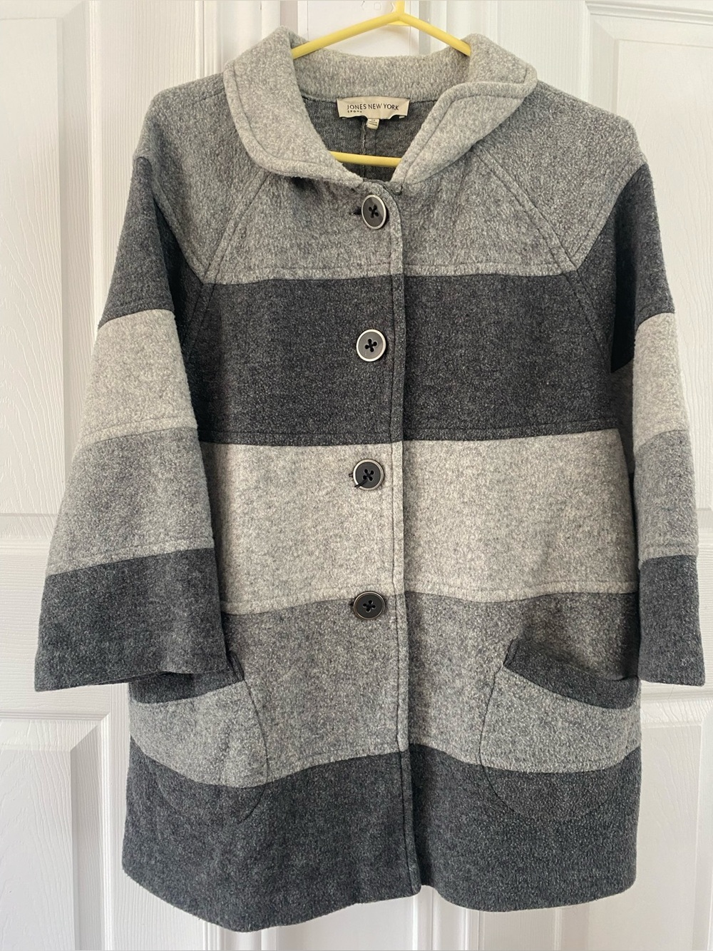 Jones New York Gray & Charcoal Striped Wool-Blend Pea Coat
